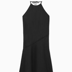 ASYMMETRIC HALTERNECK LINEN DRESS